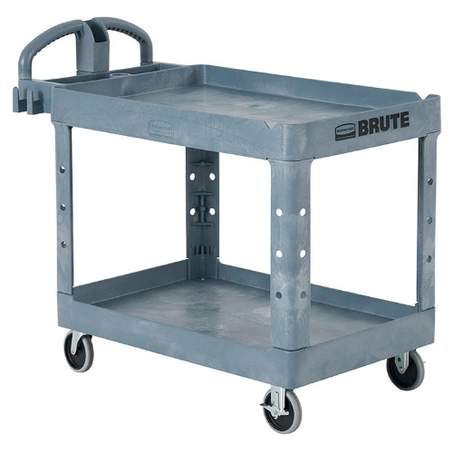 BRUTE Heavy Duty Ergo Handle Utility Cart, Lipped Shelf, Medium, Gray