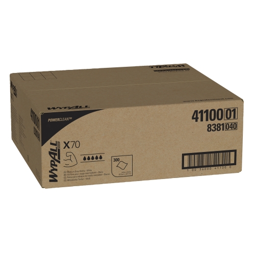 WypAll® Power Clean X70 Medium Duty Cloths (41100), Flat Sheet Box, Long Lasting Performance, White, 1 Box, 300 Sheets