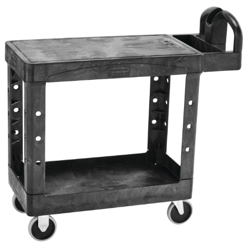 Heavy Duty Ergo Handle Utility Cart, Flat Shelf, Small, Black