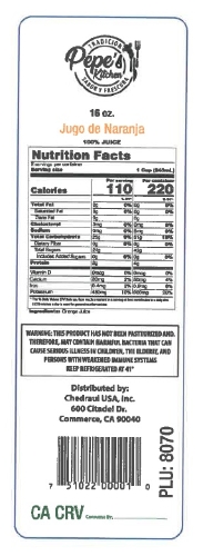 LABEL 16oz PLU 8070 ORANGE