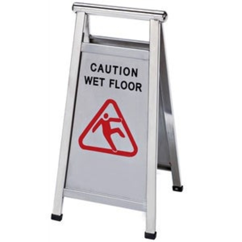 CAUTION WET FLOOR SIGN SS A-FRAME 3/CS