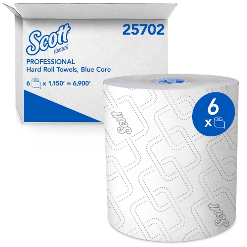 Scott® Pro™ High-Capacity Hard Roll Towels (25702), with Elevated Design and Absorbency Pockets™, for Blue Core Dispensers, White, (1,150'/Roll, 6 Rolls/Case, 6,900'/Case)