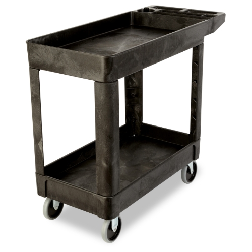 Heavy Duty Flat Handle Utility Cart, Lipped Shelf, Small, Black