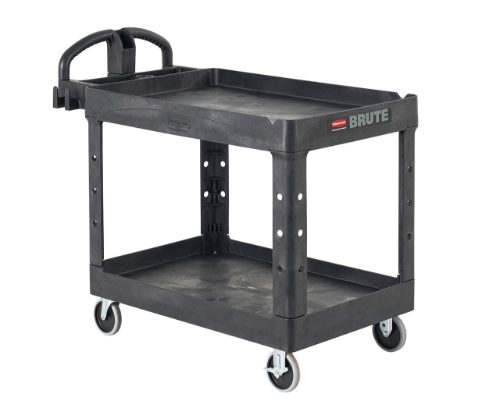 BRUTE Heavy Duty Ergo Handle Utility Cart, Lipped Shelf, Medium, Black