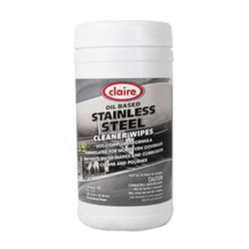 Claire® CL993 Stainless Steel Cleaner Wipes, 9-1/2 in L, 12 in W, 40 Count Net Content, Tub Container, Citrus