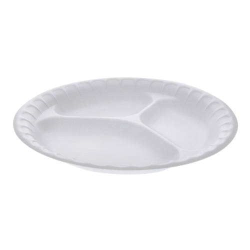 Evergreen® Placesetter® 0TH100110000 Non-Laminated Plate, Round, 8-7/8 in Dia, 3-Compartments, Polystyrene, White