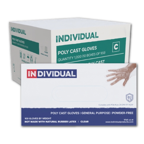 INDIVIDUAL Cast Poly General Purpose Gloves, Clear, XL