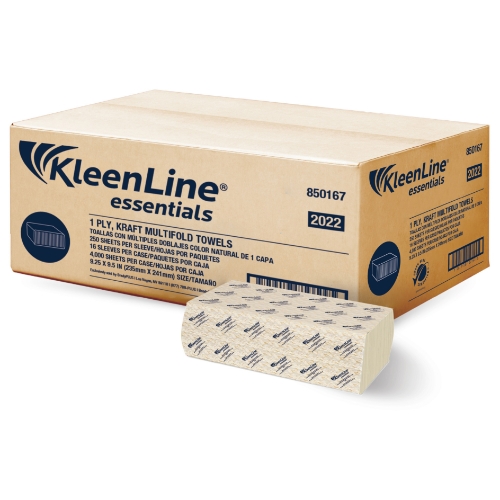 KleenLine Essentials Kraft Multifold Towel Green Seal 16/250